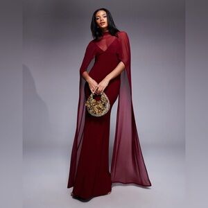 ASOS Burgundy Maxi Dress with Sheer Cape